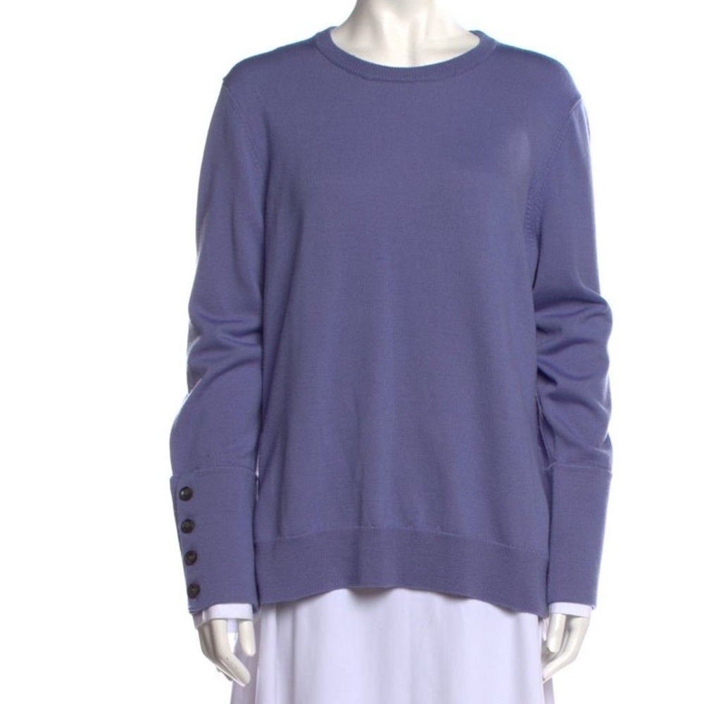 PEARL by Lela Rose Wool Poplin Combo Purple Sweater L